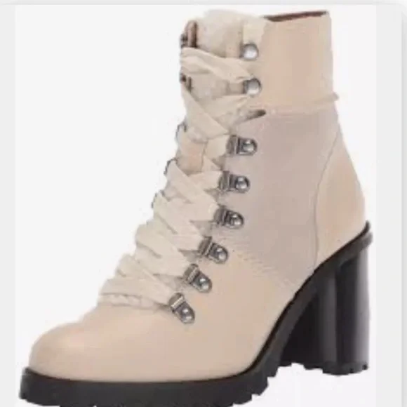 FRYE AND CO Cream Lace Up Boots with Chunky Heel - Picture 2 of 8